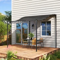 Outsunny 3 x 2,5 m Pergola, Wandmontierter Garten-Pavillon, wasserbeständig, Metallrahmen, Ablauflöcher, Schattendach, Dunkelgrau(m-9)