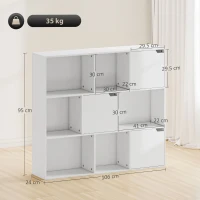 HOMCOM Bibliotecă modulară cu 6 secțiuni deschise și 3 închise, din lemn alb, 106x24x95 cm(m-3)