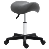 HOMCOM Rollende Kruk, zadelvormige zitting, hoogte verstelbaar, 360° draaibaar, kunstleer, grijs, 48 x 47 x 45-59 cm(m-11)