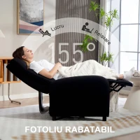 HOMCOM Fotoliu Reclinabil Fino a 155° Con Suport pentru Picioare In Material Textil Negru(m-4)