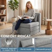 HOMCOM Fotoliu Pat Pliabil de Podea cu 3 Secțiuni Economisitor de Spațiu, din Material Textil, 80x75x74 cm, Gri(m-8)