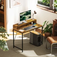 HOMCOM Computertafel met Aansluitingen, Bureau met Monitorstandaard en Plank, voor Thuiskantoor, Bureau, Werkkamer, Bruin(m-2)