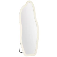 HOMCOM Espejo de Cuerpo Entero 160x60 cm Espejo de Pie Marco Arqueado Aterciopelado Independiente Apoyado y de Pared Crema(m-1)