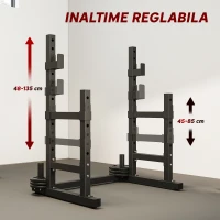 SPORTNOW Suport Reglabil pentru Haltere cu 2 Niveluri și Suport pentru Discuri, 110x91x145 cm, Negru(m-5)