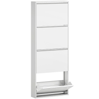 HOMCOM Smalle Metalen Schoenenkast voor Maximaal 8 Paar Schoenen, 4 Klaplades, voor Hal en Entree, Wit