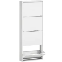 HOMCOM Smalle Metalen Schoenenkast voor Maximaal 8 Paar Schoenen, 4 Klaplades, voor Hal en Entree, Wit(m-1)