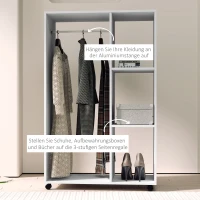 HOMCOM Mobiele Open Garderobe op Wielen, Garderobekast, Verplaatsbaar Kledingrek, 80 x 40 x 128 cm, Wit(m-7)