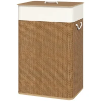 HOMCOM Bamboe Wasmand met Deksel 72 L Wasverzamelaar met Bamboehandvatten, Uitneembare Waszak Bruin(m-10)