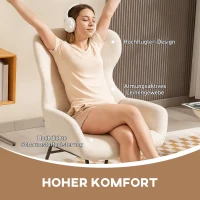 HOMCOM Moderne Fauteuil in Okerstijl, Hoge Rugleuning, Dikke Bekleding, Stalen Poten, Crème(m-4)