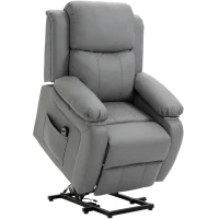 HOMCOM Elektrische opsta-fauteuil, afstandsbediening, kunstleerbekleding, gestoffeerde fauteuil met opsta-functie, Grijs(m-1)