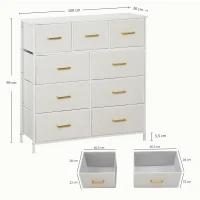 HOMCOM Stoffen Dressoir, 9 Laden, Stalen Frame, Elegant, Veelzijdig, Wit(m-3)