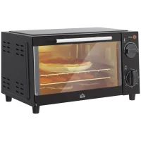 HOMCOM Mini-Oven, 9 Liter Inhoud, Temperatuur en Kooktijd Instelbaar, met Grillrek en Bakplaat, Zwart(m-11)