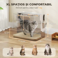 PawHut Litieră pentru Pisici Închisă din Oțel Inoxidabil XL cu Capac, Gri Deschis(m-3)