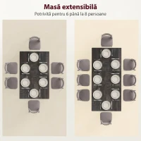 HOMCOM Masă Extensibilă pentru Sufragerie, 6-8 Persoane, 120-160x75 cm, Blat Efect Lemn, Picioare din Oțel(m-4)