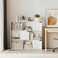 HOMCOM Bibliotecă modulară cu 6 secțiuni deschise și 3 închise, din lemn alb, 106x24x95 cm(m-8)