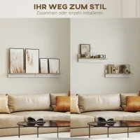 HOMCOM Wandrek 2-delige set zwevende planken, wandplank, presenteerplank voor keuken, woonkamer, Wit+Natuurlijk hout(m-4)