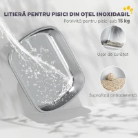 PawHut Litieră Per Pisici Extra Mare Con Tavă In Oțel Inoxidabil, Până la 15 Kg(m-4)