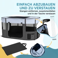 PawHut Spielgehege für Haustiere, faltbar, mit Aufbewahrungstasche, für Welpen und Kätzchen, drinnen und draußen, Grau(m-6)