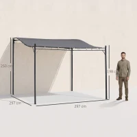Outsunny Cenador de Jardín 3x3 m Pérgola con Toldo y 16 Orificios de Drenaje para Patio Terraza Metal y Poliéster 180 g/m² Resistente Gris(m-3)