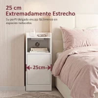 HOMCOM Juego de 2 Mesitas de Noche Estrechas con Estación de Carga Puerta Compartimento Abierto Estante Ajustable Blanco(m-4)
