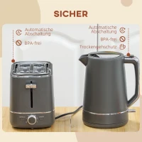 HOMCOM Set van 1,7 L waterkoker en toaster met 6 bruiningsniveaus, Grijs(m-7)