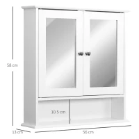 kleankin Armario de Baño con Espejo, Armario de Pared con 2 Puertas, Estante Abierto, Estante Ajustable, Mueble de Baño Colgar para Cocina, Salón, 56x13x58 cm, Blanco(m-3)