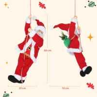 HOMCOM Kerstman 60 cm Zingend en Klimmend Kerstman met Geschenk Touw Soundfunctie Indoor, Rood(m-3)