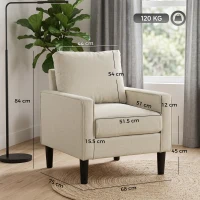 HOMCOM Accent Chair, Removable Pillow Linen Armchair with Comfy Spring Cushion for Living Room, Bedroom, Study, Cream(m-3)