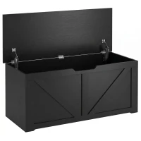 HOMCOM 127L Home Storage Box, with Safety Hinges - Black Wood-Effect(m-1)
