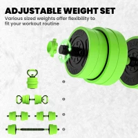 SPORTNOW 30kg 6-In-One Adjustable Weight Dumbbells Set, Barbell, Kettlebell, Push Up Stand - Green(m-5)