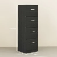 HOMCOM Gaveteiro de Secretária com 4 Gavetas Fechaduras e Barras Ajustáveis para Arquivo A4 e Letter 40x42x130,8 cm Preto(m-3)