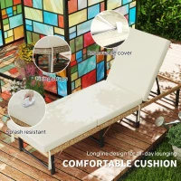 Outsunny Single Folding Rattan Sun Lounger, with Cushion - Grey(m-7)