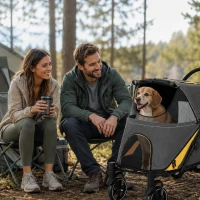 PawHut Hondenbuggy voor Middelgrote en Oudere Honden, Opvouwbare, Donkergrijs, 112 x 65 x 100 cm(m-8)