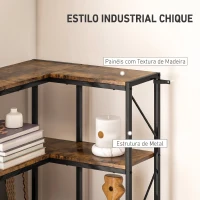 HOMCOM Estante de Canto com 7 Níveis, Estilo Industrial, para Quarto, Sala ou Escritório, 60x60x198 cm, Castanho Rústico(m-5)