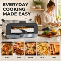 HOMCOM 3-in-1 Electric Mini Oven, Long Slot Toaster and Tabletop Grill, with LED Display, 60 Min Timer, Stainless Steel, 1700W(m-7)