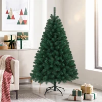 HOMCOM 5ft Artificial Christmas Tree, Fir Hinged Xmas Tree with 420 Branch Tips, Foldable Steel Stand, Green(m-14)