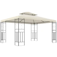 Outsunny Cenador de Jardín 3x4m Pabellón para Exterior con Doble Techo de Ventilación y 4 columnas de acero Estable para Fiestas Eventos Patio Crema(m-7)