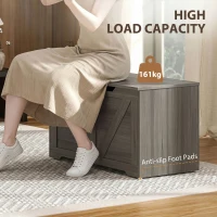 HOMCOM 127L Home Storage Box, with Safety Hinges - Dark Grey Wood-Effect(m-7)
