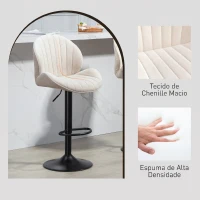 HOMCOM Conjunto de 2 Bancos de Bar Giratórios com Altura Ajustável 62-83 cm, Revestidos em Chenille, com Encosto e Apoio para os Pés, Bege(m-7)
