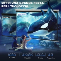 HOMCOM Telo Proiettore 84" Formato 4:3 con Telecomando, in Tessuto Plastico e Metallo, 171x130 cm, Bianco(m-4)