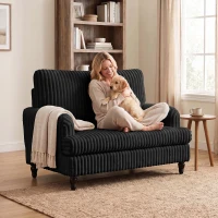 HOMCOM Corduroy Single Sofa Armchair, Modern Accent Chair with Stripes, Turned Legs and Wide Seat, Black(m-6)