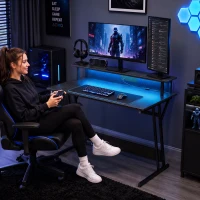 HOMCOM Two-Level LED Gaming Desk - Black(m-8)