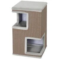PawHut Tonel para gatos de 3 andares para interior, toca semi-fechada com superfícies para arranhar por todo o lado, 2 tocas(m-1)
