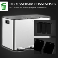 HOMCOM Mülleimer mit 3 x 10 L Fächern, Deodorant-Deckel, fingerabdrucksicher, Soft-Close, herausnehmbar, Silber(m-7)