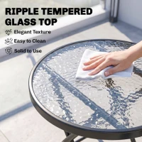 Outsunny Foldable Garden Side Table, Round Folding Table with Glass Tabletop and Safety Buckle for Patio, Garden, Outdoor, Indoor, Black(m-6)