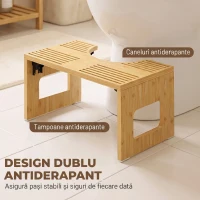HOMCOM Scaun Pliabil de Toaletă din Bambus cu Picioare Antiderapante, Stejar(m-6)