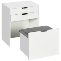 HOMCOM Tocador de Maquillaje con Taburete Oculto Espejo Abatible Cajón y 7 Compartimentos Taburete con Almacenamiento Blanco(m-11)
