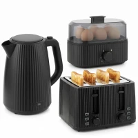 HOMCOM 1,7 l snelkookwaterkoker en 4-sneetjes-toaster-set, eierkoker voor 6 eieren met controlelampje Zwart(m-10)