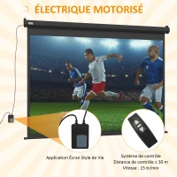 HOMCOM Écran vidéoprojecteur motorisé et électrique 100 Pouces, 4:3 4K HD, panneau de commande et télécommande(m-4)