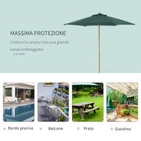 Outsunny Ombrellone da Giardino 2.5x2.3m a 6 Stecche, in Legno e Poliestere, Verde Scuro(m-6)